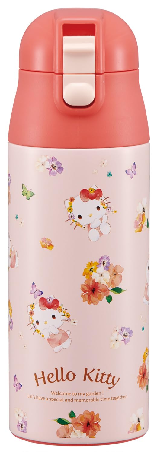 Термокружка-бутылка для скейтера Skater 360 мл из нержавеющей стали с защитой от горячего и холодного, Sanrio Hello Kitty, Пастельный, Яркий, Акварельный, Цветочный, Изоляция, Дизайн, Рисунок, SDPC4-A