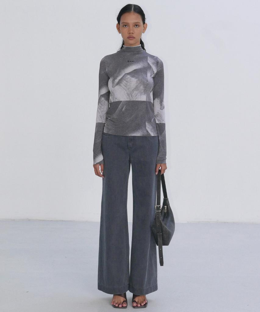 Enor Semi Wide High-Rise Denim Pants - Dark Gray