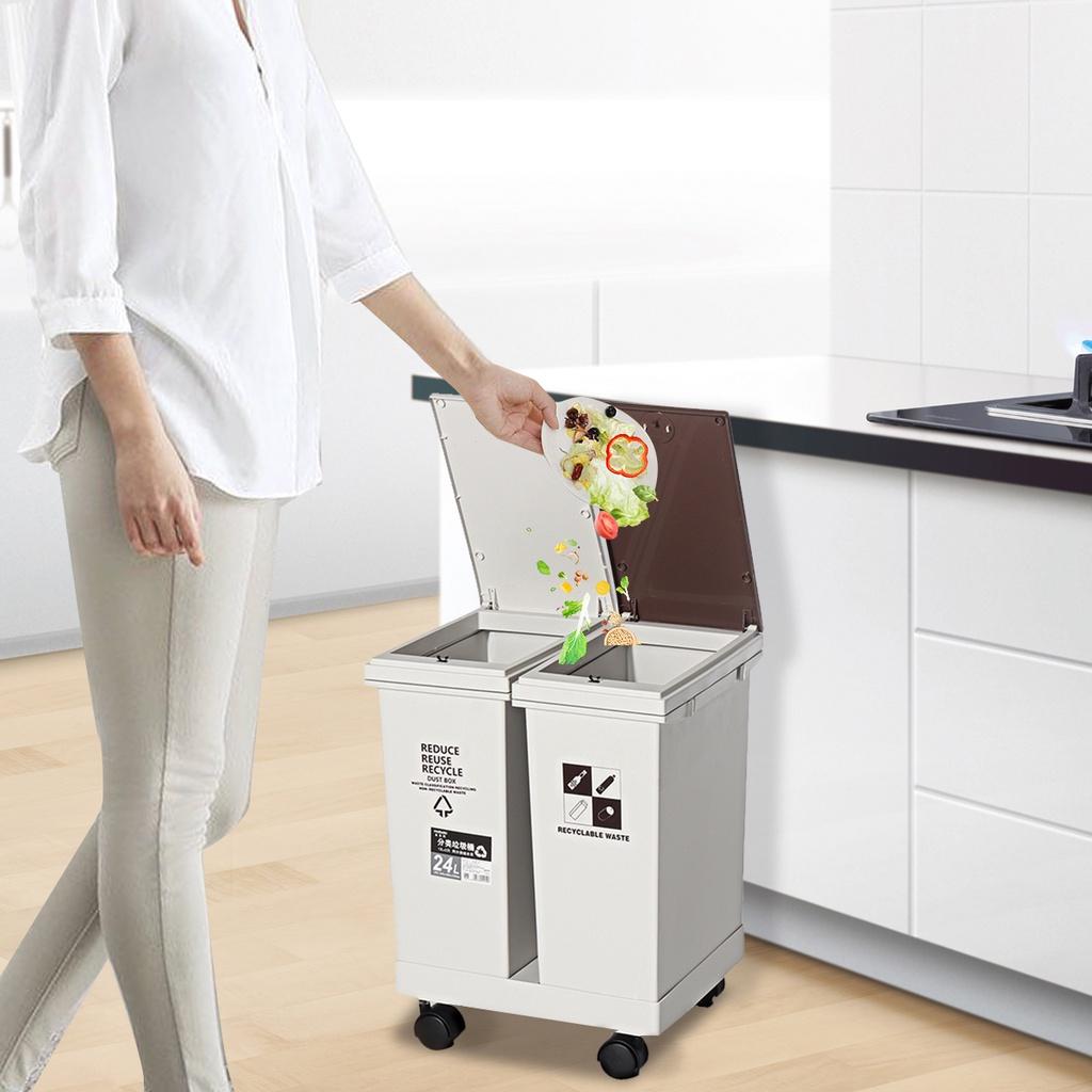 

24/36L Home Corner Garbage Bucket Floor Standing Space Saving Wet Dry Sorted Trash Can Kitchen Sorting Waste Bin 24L