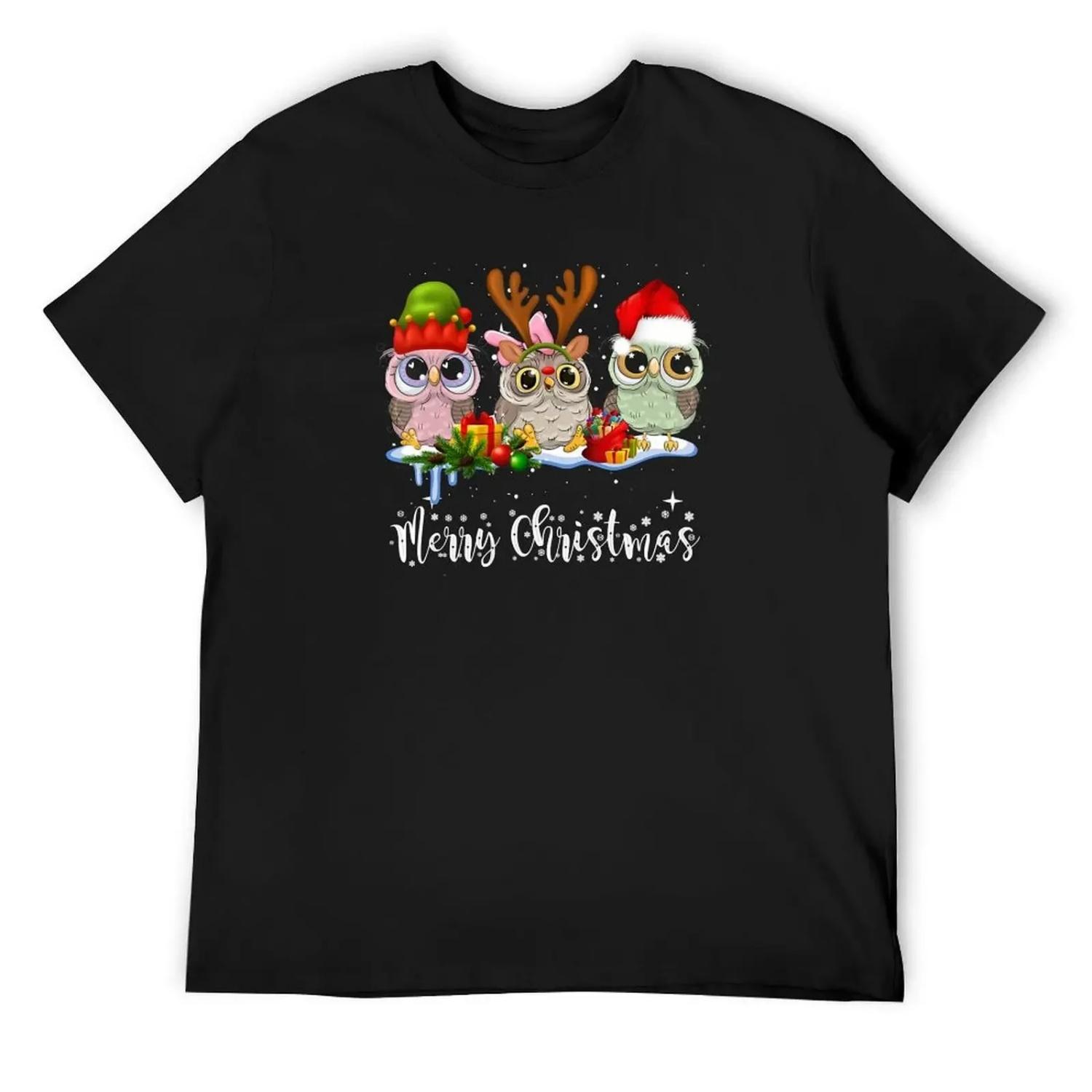Cute Owl Christmas T-Shirt topping Funny t-shirts oversized t shirt baggy shirts mens workout shirts XXXXXL
