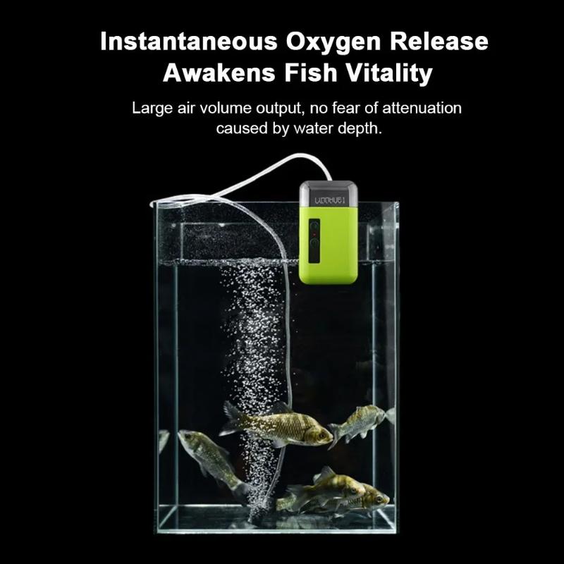 Tragbare 3-in-1-Mini-Sauerstoffpumpe mit Luftstein, Schlauch, Sensor, USB-Aufladung, automatischer Wasserpumpe, LED-Beleuchtung für Outdoor-Angeln