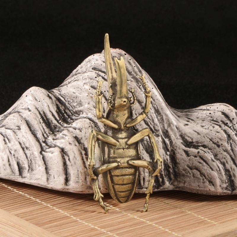 Antique Bronze Brasses Insect Ornament Rhinoceros Scarab Miniature Figurine Home Dekstop Decors Accent Paperweight Gift