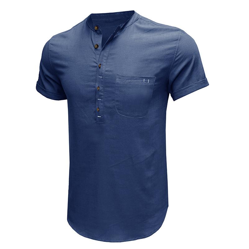 Summer Men's Short-sleeved Stand Collar Linen Shirt Breathable Short-sleeved Cotton Linen Shirt Men Casual Wear Minimalist Fashion Breathable Shirt