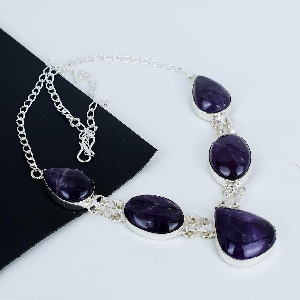 Natural Amethyst Gemstone Handmade 925 Sterling Silver Necklace, Amethyst Silver Necklace For Wife, Unisex Necklace Mother's Day GiftGift