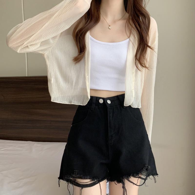 

Sunscreen long-sleeved knitted sweater women s student new shawl summer with skirt cardigan suspender jacket tide One size fits all абрикосовий