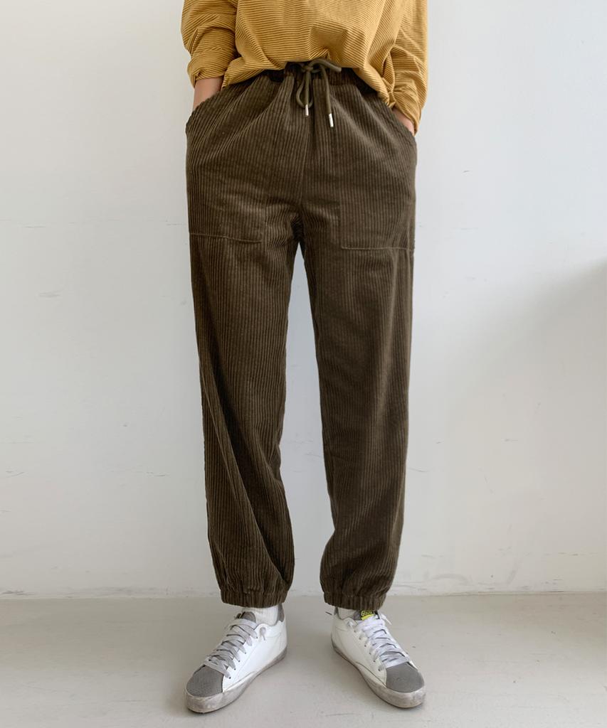 Jikeulib Corduroy String Banding Jogger Pants