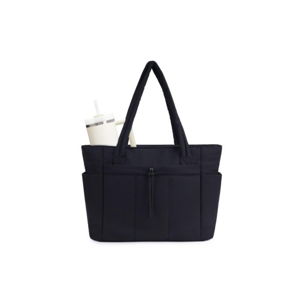 Women Lightweight Puffy Quilted Tote Bag Large Capacity Multi Pocket Soft Shoulder Handbag For Daily Use