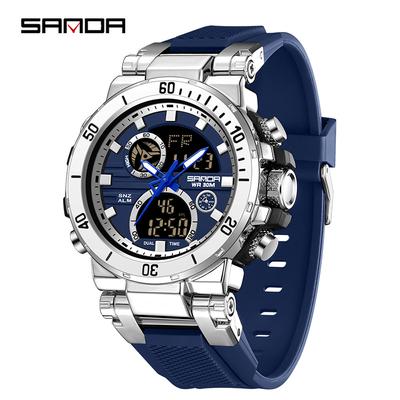 Sanda 6175 Sport Silicone Men's Watches Waterproof Quartz Analog Dual Display Fashion LED Digital Men Watches Relogio Masculino