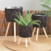 Woven Rattan Plant Stand Flower Pots Holder Stool with 3 Wood Legs Floor Planter Basket Rack for Home or Office Use