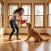 Rugby Ball Dog Toy Interactive Squeaky Chew Toy Tug of War Dog Toy with Dual Handles for Medium Large Dogs Fetch Outdoor Training