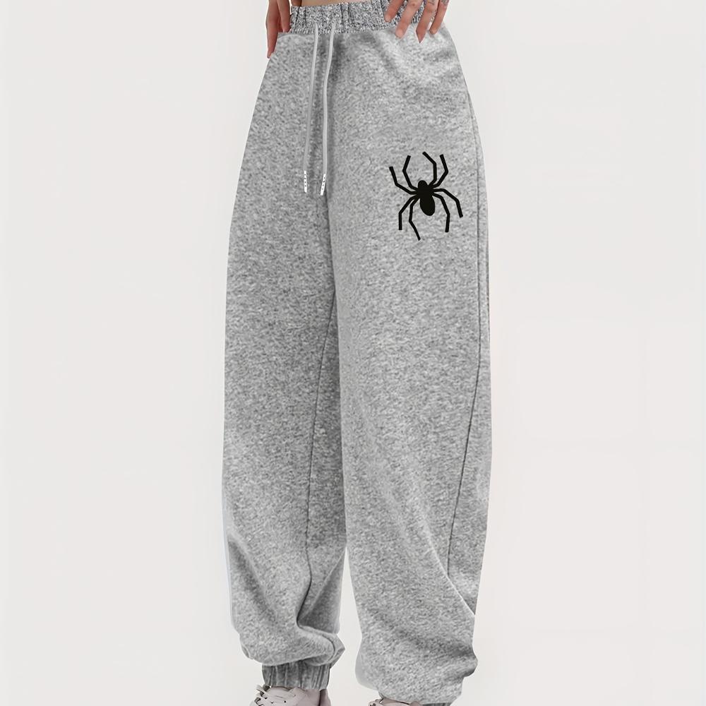 Simple Spider Printing Women's Elastic Waist Pants Jogger Fleece Drawstring Long Pant Fashion Casual Female Sports Sweatpants