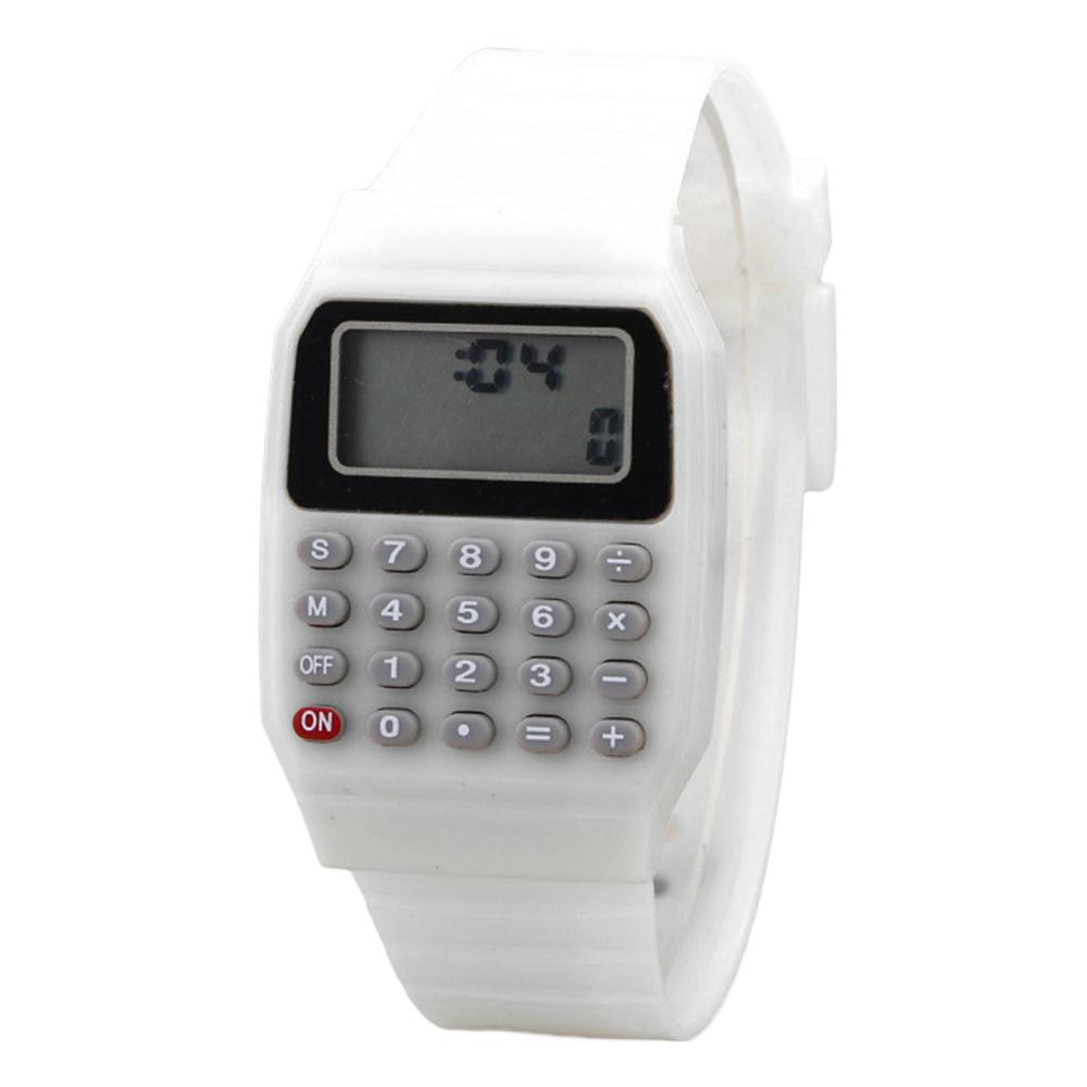 

Handheld Pocket Calculator Watch Unsex Silicone Multi-Purpose Date Time kids Electronic Wrist Calculator Watch Exam Tool білий