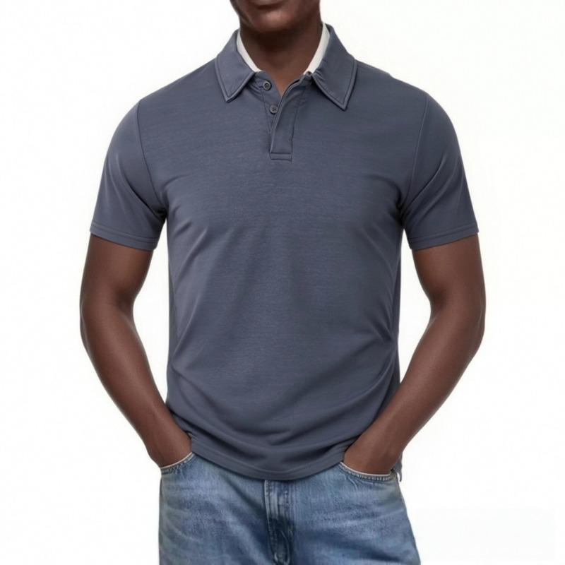 Men Solid Color Lapel Two Button Short Sleeve Basic Polo Shirt Multi Colors Available