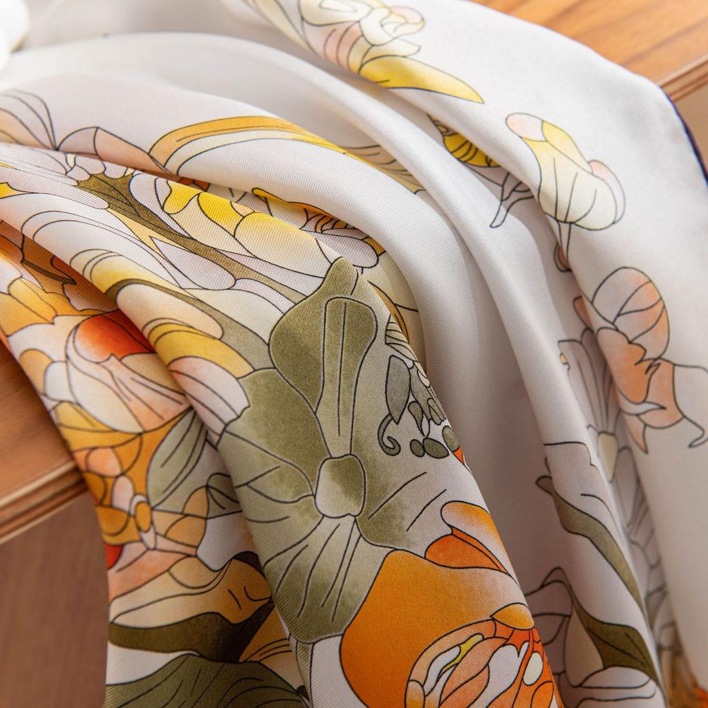 90*90 100% Mulberry Silk Scarf Women's Spring and Summer Versatile Printing Long Silk Scarf Shawl