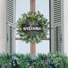 Dremisland Green Eucalyptus Wreath with Welcome Sign 22in Spring Summer Artificial Eucalyptus Wreath for Front Door Polytype Leaves Wreath for Wall
