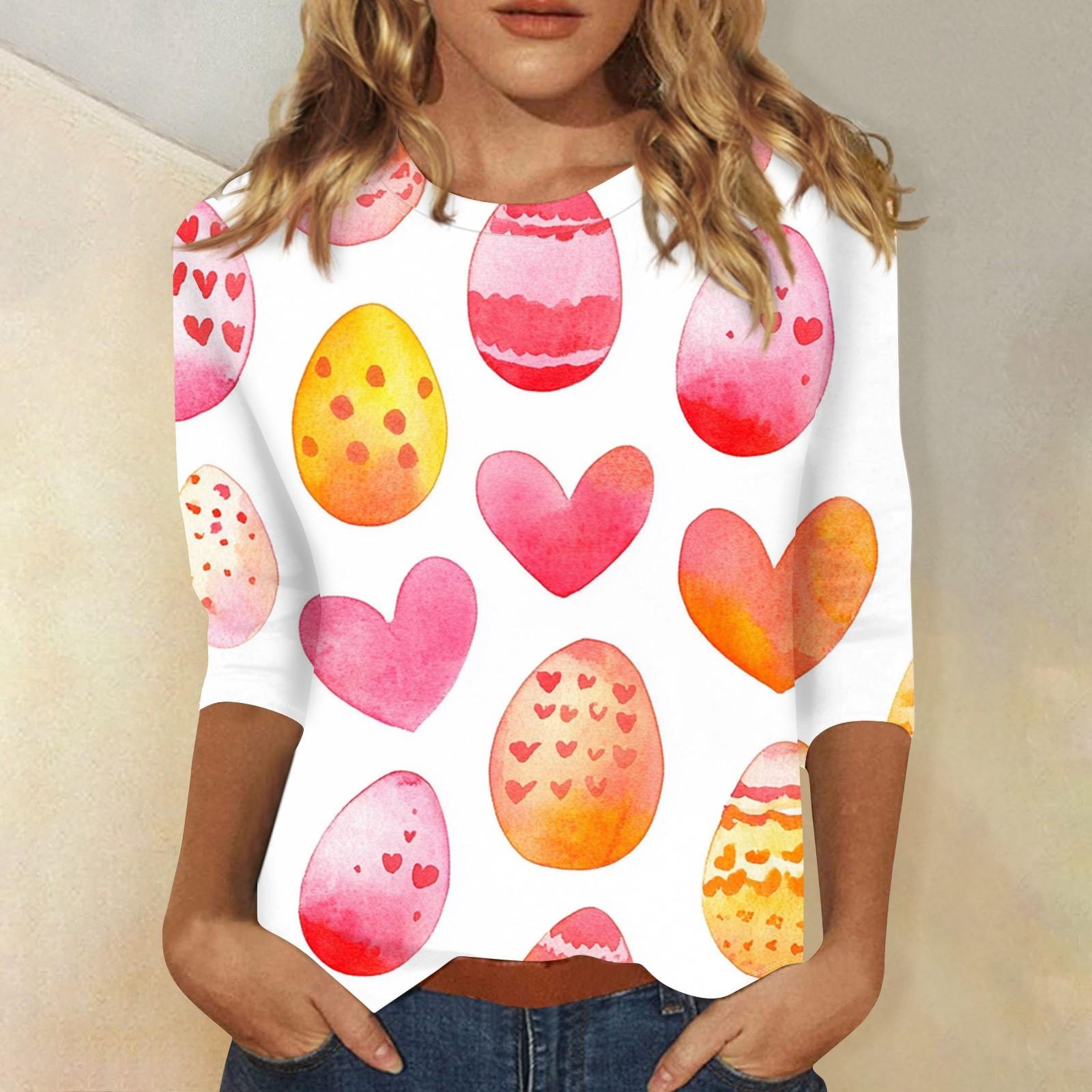 

Топ з рукавом 3/4 Жіноча футболка Повсякденний топ з великоднім принтом Футболка З круглим вирізом Джемпер XXXL Кіновар