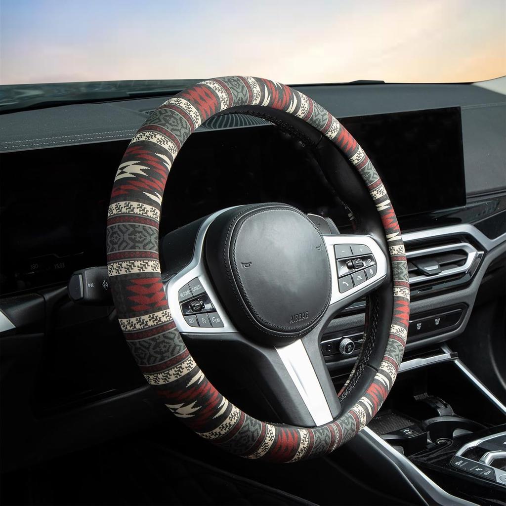 Western Aztec Steering Wheel Cover Auto Steering Wheel Protector, Anti-Slip, Breathable, Absorbing Sweat, Universal Aztec Car Accessories 14.5–15