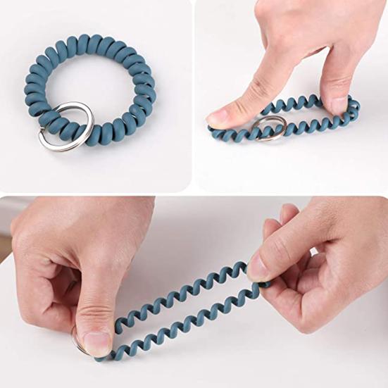 5 Stück Armband-Schlüsselanhänger Umweltfreundlicher Dehnbarer Kunststoff Flexibles Spiral-Handgelenkband für Kinder