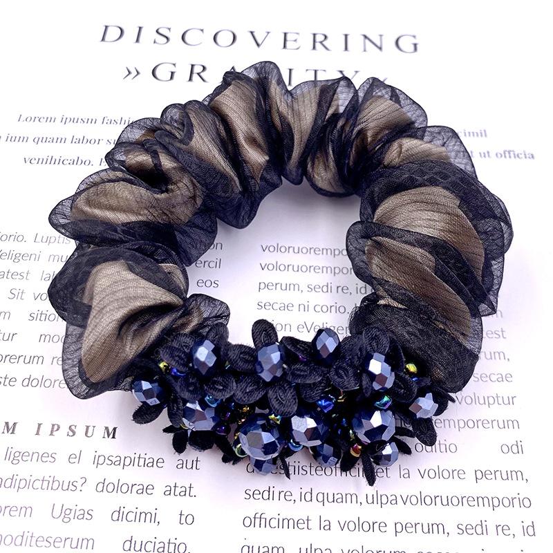 Korean Version of The Organza Hair Band Temperament Headband Female Rubber Band Ponytail Female Hair Accessories Crystal Floral Hair Band