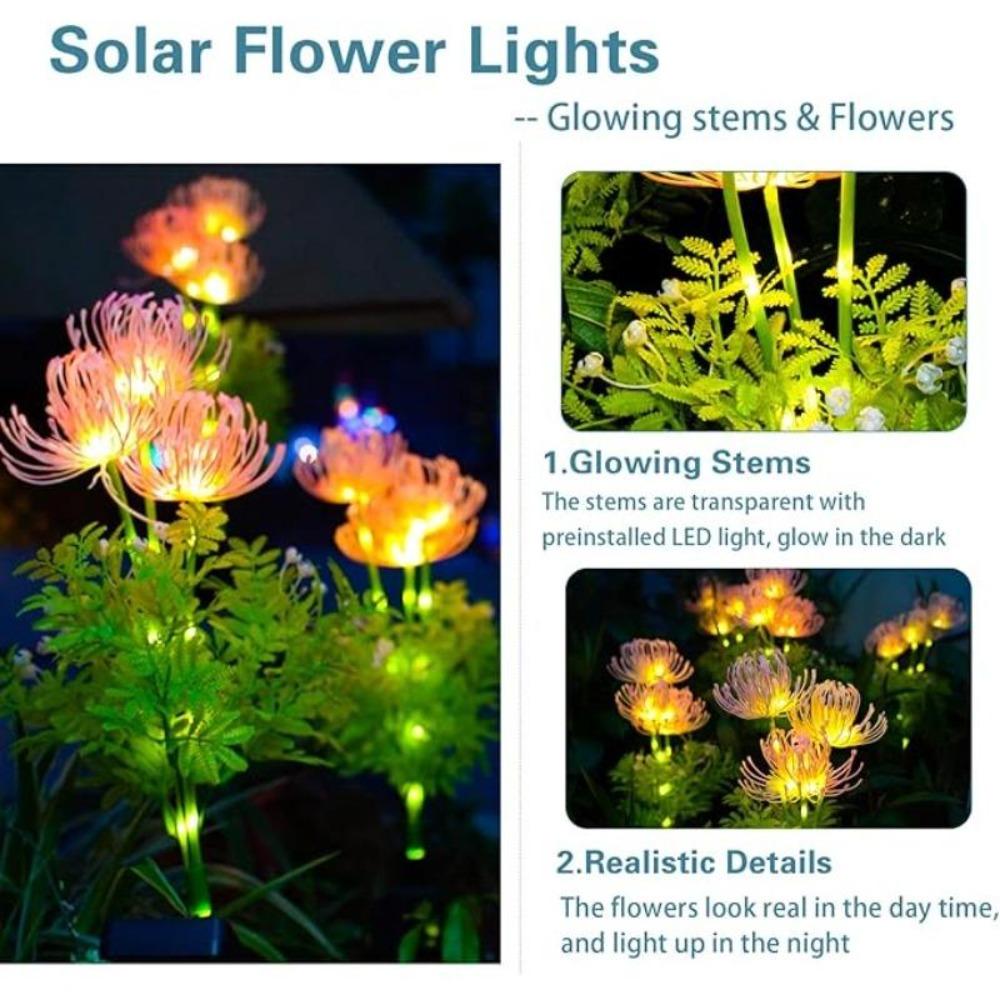 Solar Garden Lights Outdoor 3-Heads Realistic Flower Solar Stake Lights Auto On/Off Decorative Lamp for Yard Patio Lawn Pathway