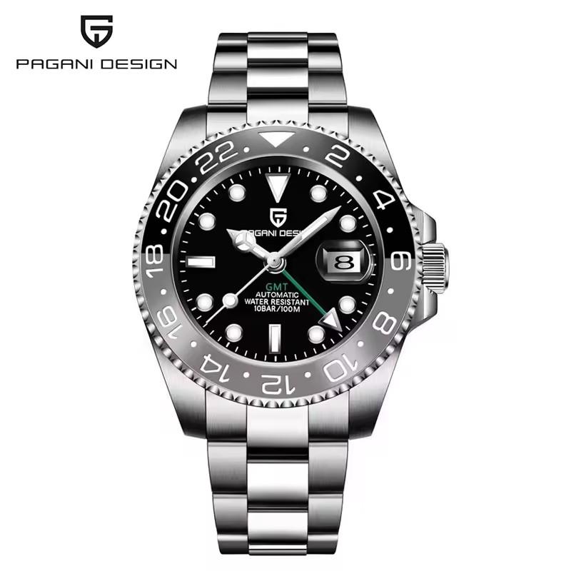 PAGANI DESIGN New Purple Dial GMT Men Mechanical Watch Sapphire Glass Stainless Steel Waterproof Automatic Watches for men
