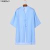INCERUN Oversized Summer Men 3/4 Sleeve See Through Mesh Sheer Long Shirts Tops