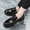 Men's shoes spring glossy foot leather shoes men's platform heightening loafers nightclub hairstylist lazy shoes men