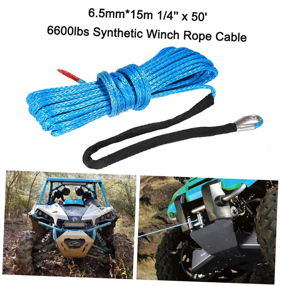 6.5mm*15m 1/4'' x 50' 6600lbs Synthetic Winch Rope Cable,Blue