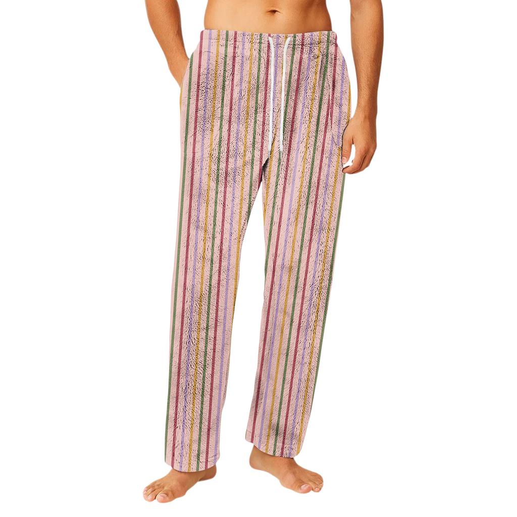 Men's Drawstring Pocket Flannel Pants Homewear Sleep Pants