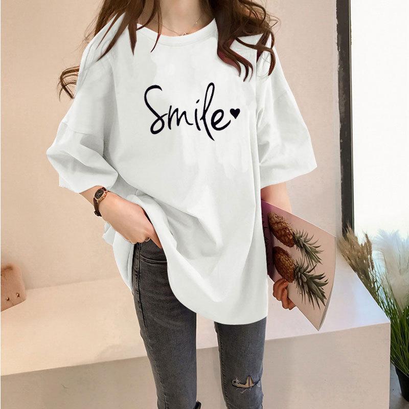 Plus Size Women s Oversized Graphic T-Shirt with Smile Print M белый