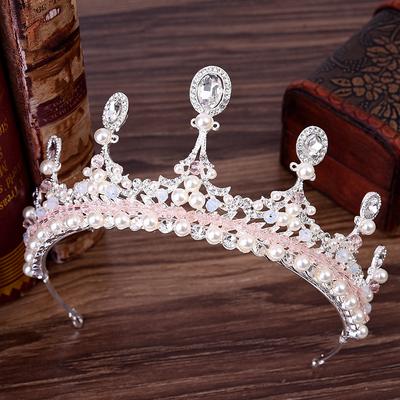 Neue koreanische Prinzessin rosa Hand-aufgereiht Perlenkrone Stirnband Hochzeit Brautschmuck Kopfschmuck Zubehör