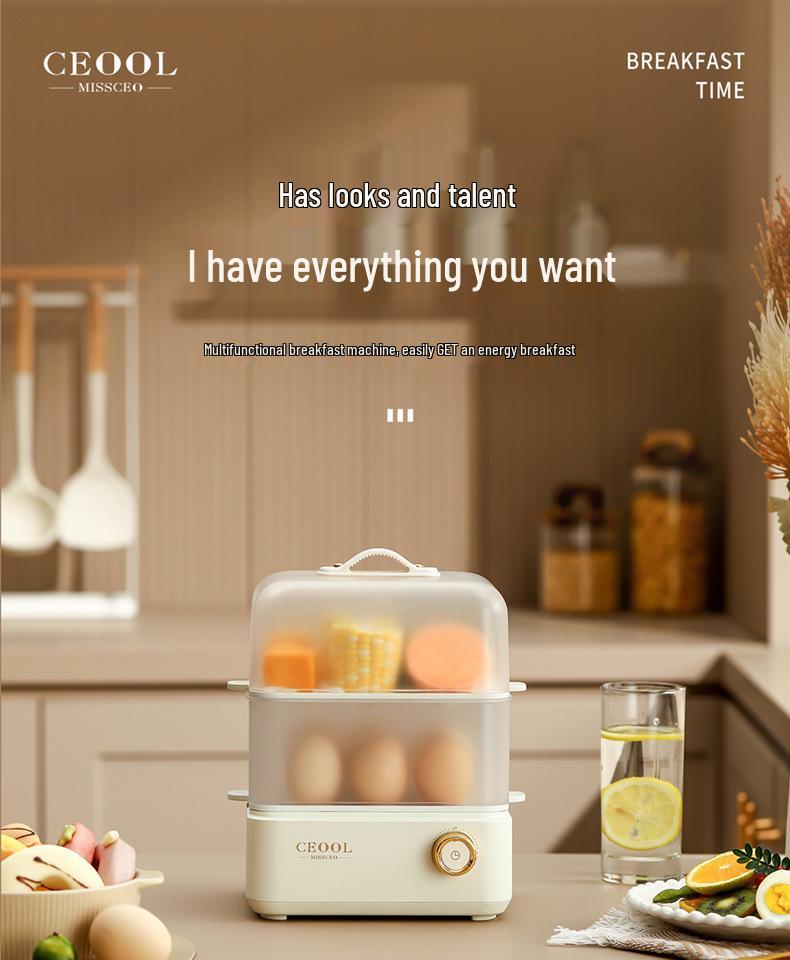 Multifunctional Double-Layer Steamer for Eggs & Custards - Anti-Dry Burning Electric Cooker for Dormitory & Home Use