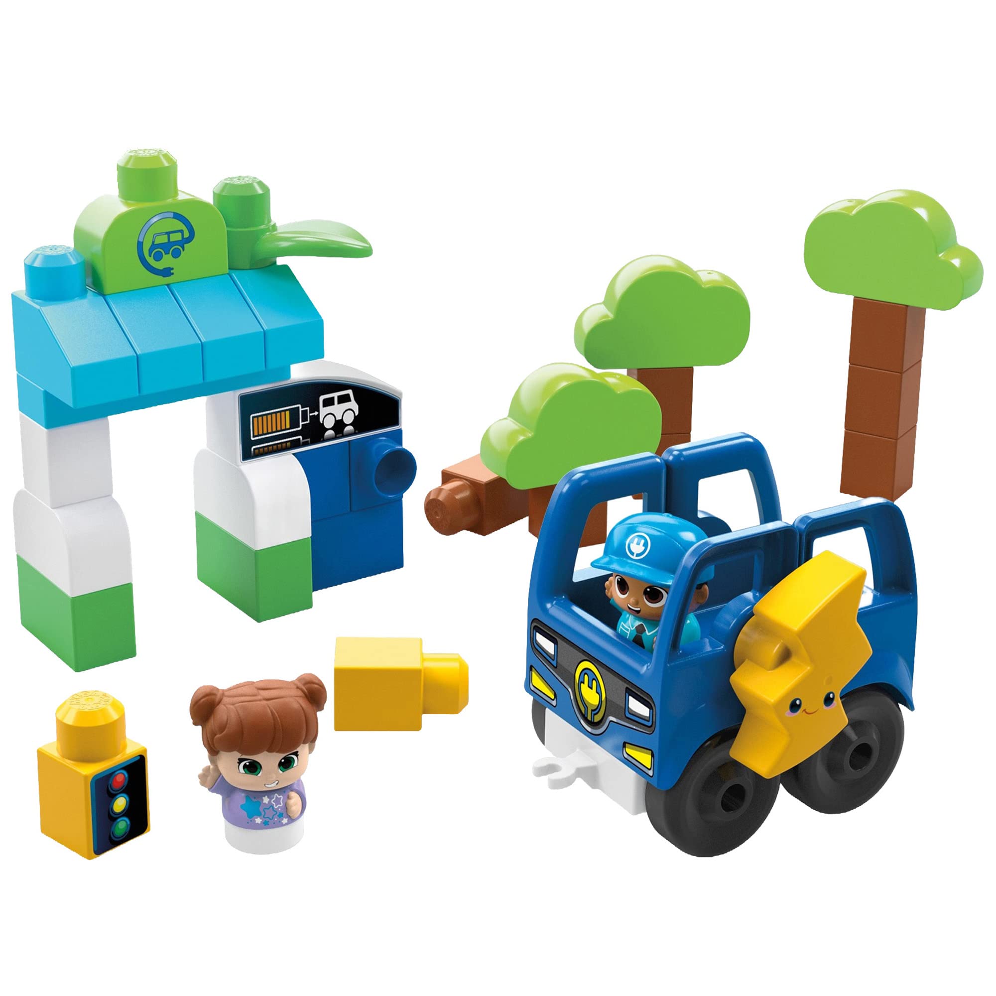 

Mega Bloks Green Town Electric Car Charging Station Set (34 pieces) for ages 1 and up (HDX90)
