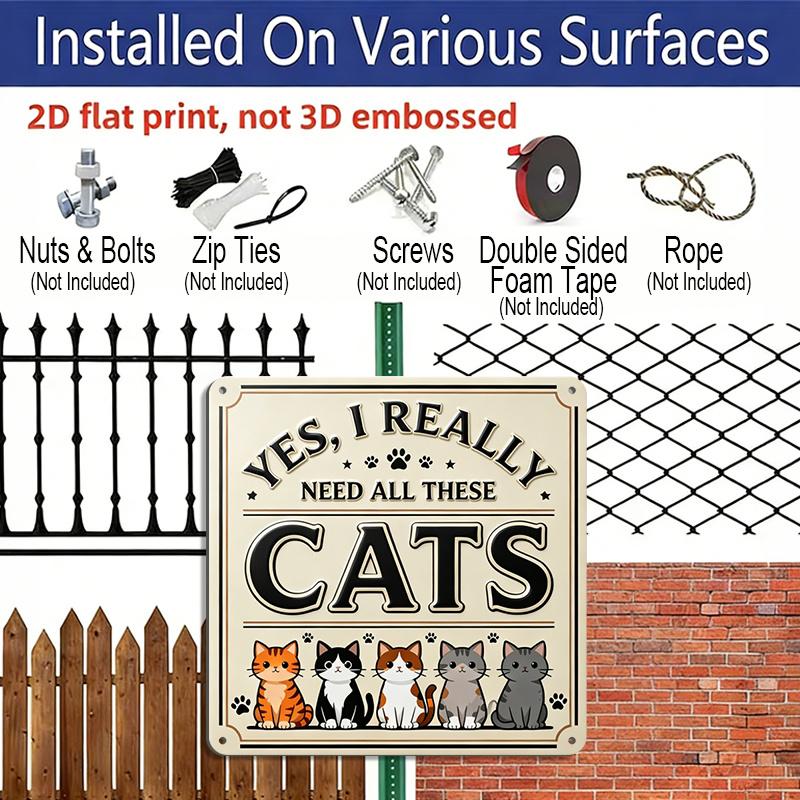 2D Flat - 1pc, Vintage Metal Aluminum Decorative Sign, Humorous Slogan for Cat Lovers, Retro Wall Decor, Home Decoration Suitable for Porches