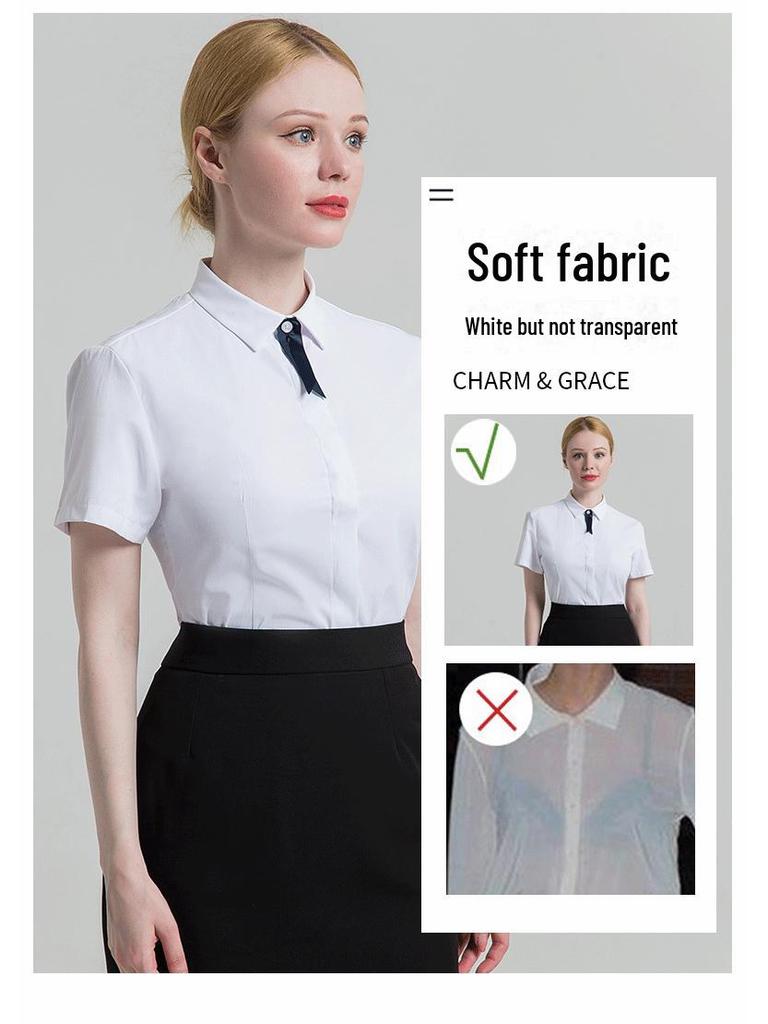2025 Premium Women's Short-Sleeve Business Shirt with Tie Decoration - Solid Color, Dark Placket