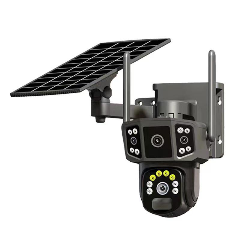 V380 Solar 4G HD Three-Lens Outdoor Camera with Night Vision and WiFi for Orchard Monitoring