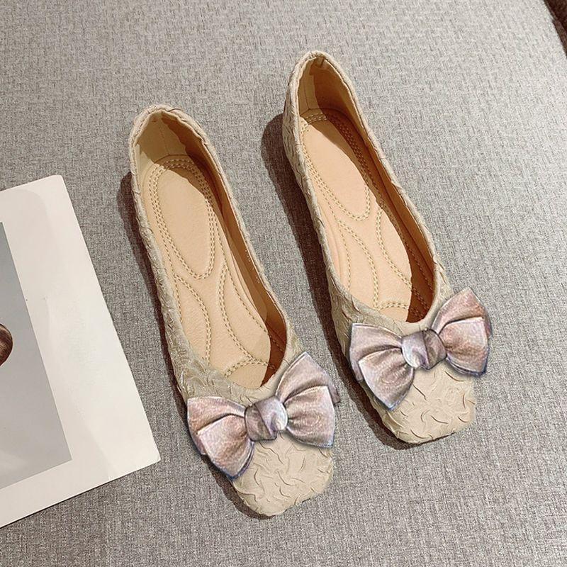 Woman Flats Comfortable 2025 Trend Square Toe With Bow Slip-on Shoes for Women Spring High Quality Chic and Elegant Dress Shoe 35 3859₽