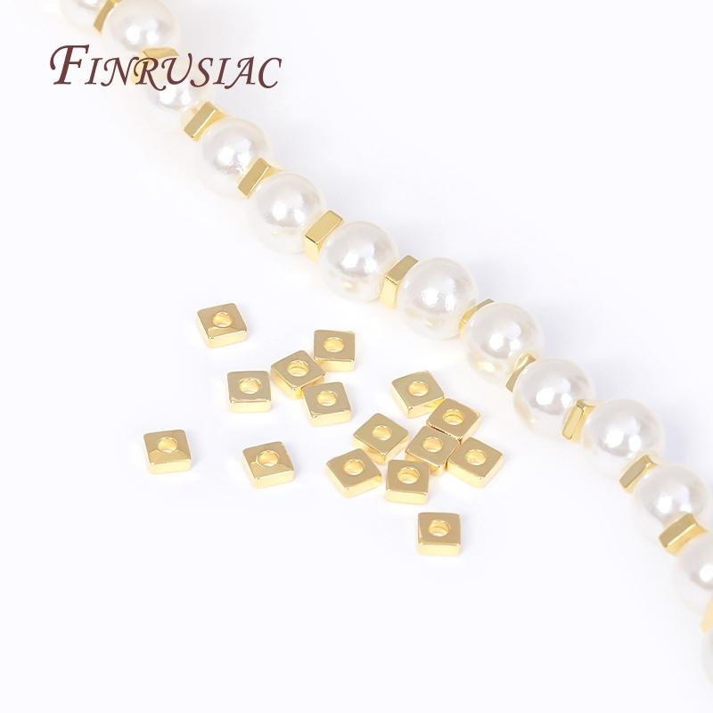 18K Gold Plated Brass Metal 3mm Flat Square Spacer Beads For Bracelet Necklace DIY Supplies,Spacer Separator Beads Wholesale