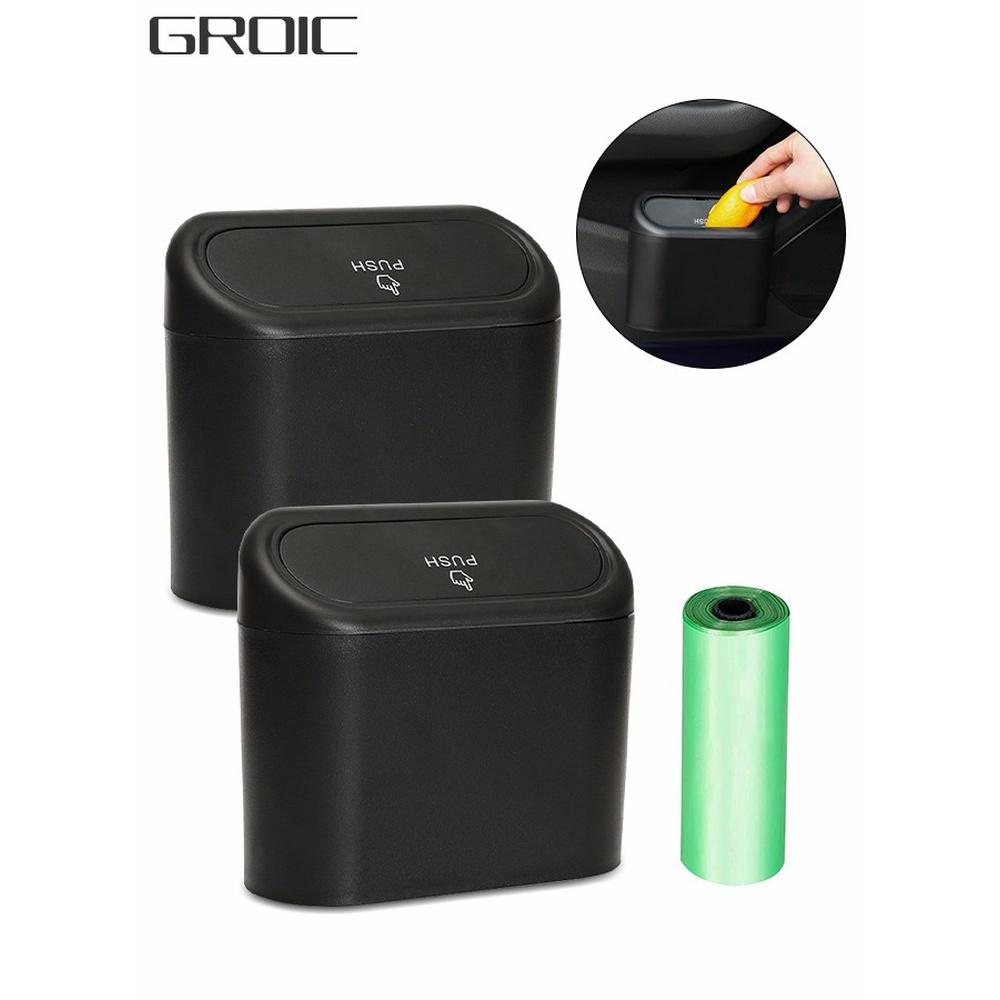 

2pcs Car Trash Can with Lidni Auto Dustbin Garbage Organizer with Two Roll Plastic Trash Bag Automotive Garbage Container Bin for Vehicle Home Office
