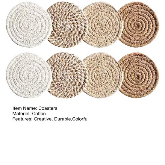 Boho Cotton Coaster Set with Holder Absorbent Heat-Resistant Placemats for Kitchen Dining Non-Slip Reusable Rustic Home Decor for Cups Mugs