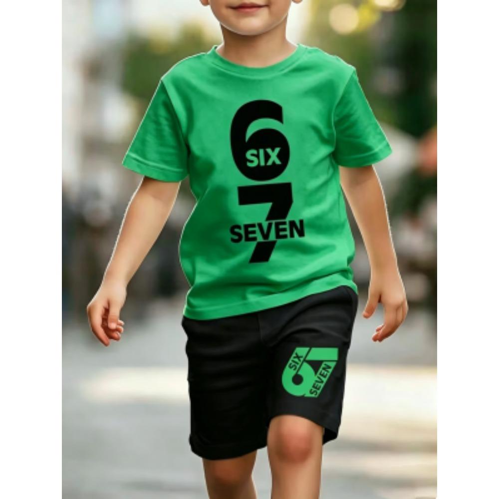 Personalized Funny 67 Number Printed Men's T-shirt and Shorts 2 Piece Set Summer Home Outdoor Casual Outfit for Men's and Women's T-shirt Sports Set