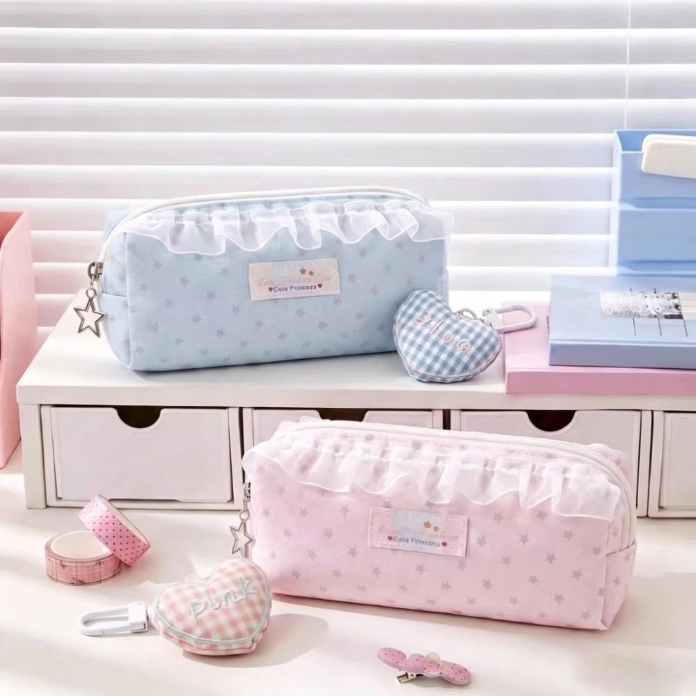 Ruffle Lace Design Pen Bag Large Capacity Stationery Organizer Makeup Storage Pouch  Student Use
