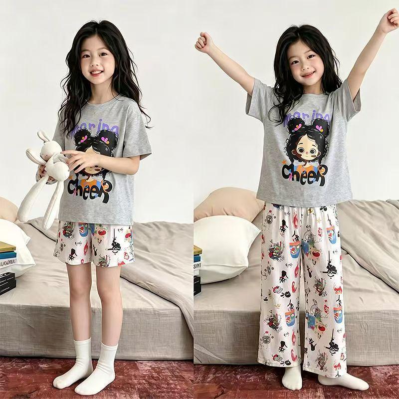 Summer Cartoon Pajama Set: 3-Piece Short Sleeve for Girls