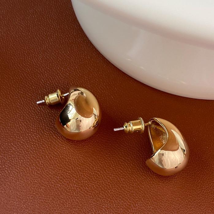 Korean Style Chunky Oval & Teardrop Metal Bean Stud Earrings