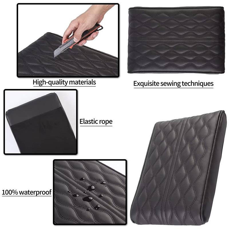 Almofada de proteção para apoio de braço de carro com bordado ondulado em couro PU, almofada para proteção de apoio de braço central e caixa de armazenamento