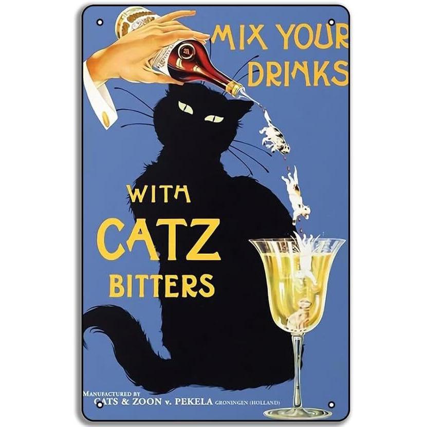 

Vintage Catz Bitters Bitters Recipe Metal Tin Sign Retro Bitters Mixer Guide Antique Bar Cart Decor Bartenders Ingredie 20x30cm（7.8x11.8inch）