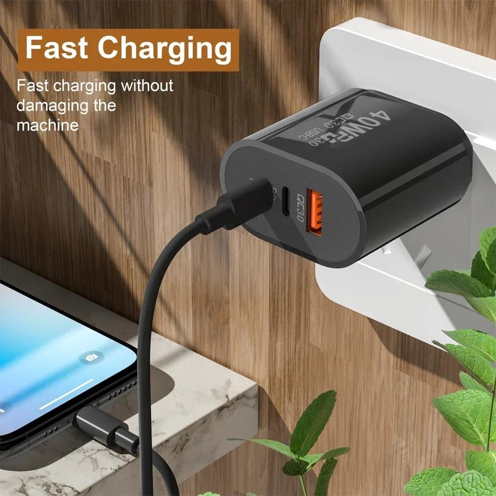 40W 2 PD and 1 QC 3.0 Port Fast Charging Power Adapter USB Type C Wall Charger US/EU Plug For iPhone Samsung Xiaomi Quick Charge