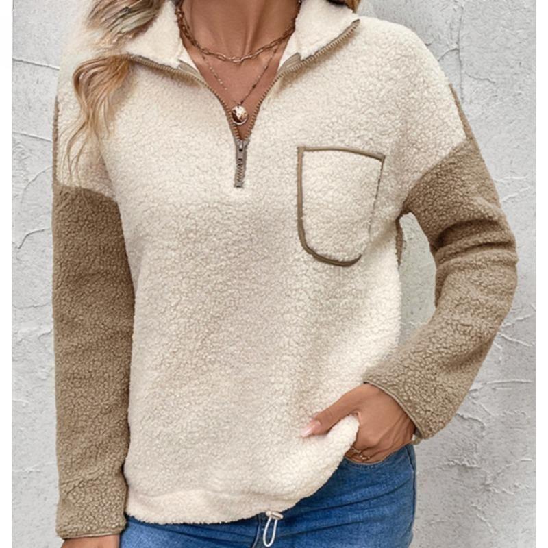Autumn New Color Matching Polar Fleece Pullover Top