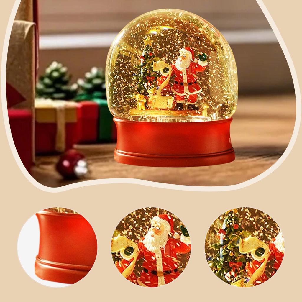 Christmas Snow Globe Table Centerpiece Music Box with Swirling Water Glittering Night Light Christmas Decoration for Desk