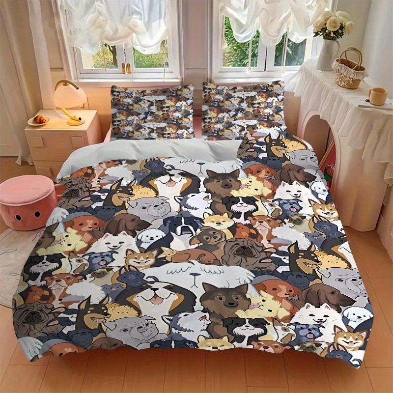 3Pcs Dogs, Pet Print Printed Bedding Set, Breathable And Soft,(Includes 1 Duvet Cover And 2 Pillowcases, Quilt Not Included) Yy250815176